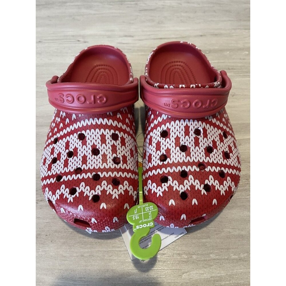 Crocs Clogs Boys Girls Kids Size J1 Holiday Ugly Christmas Sweater Red White